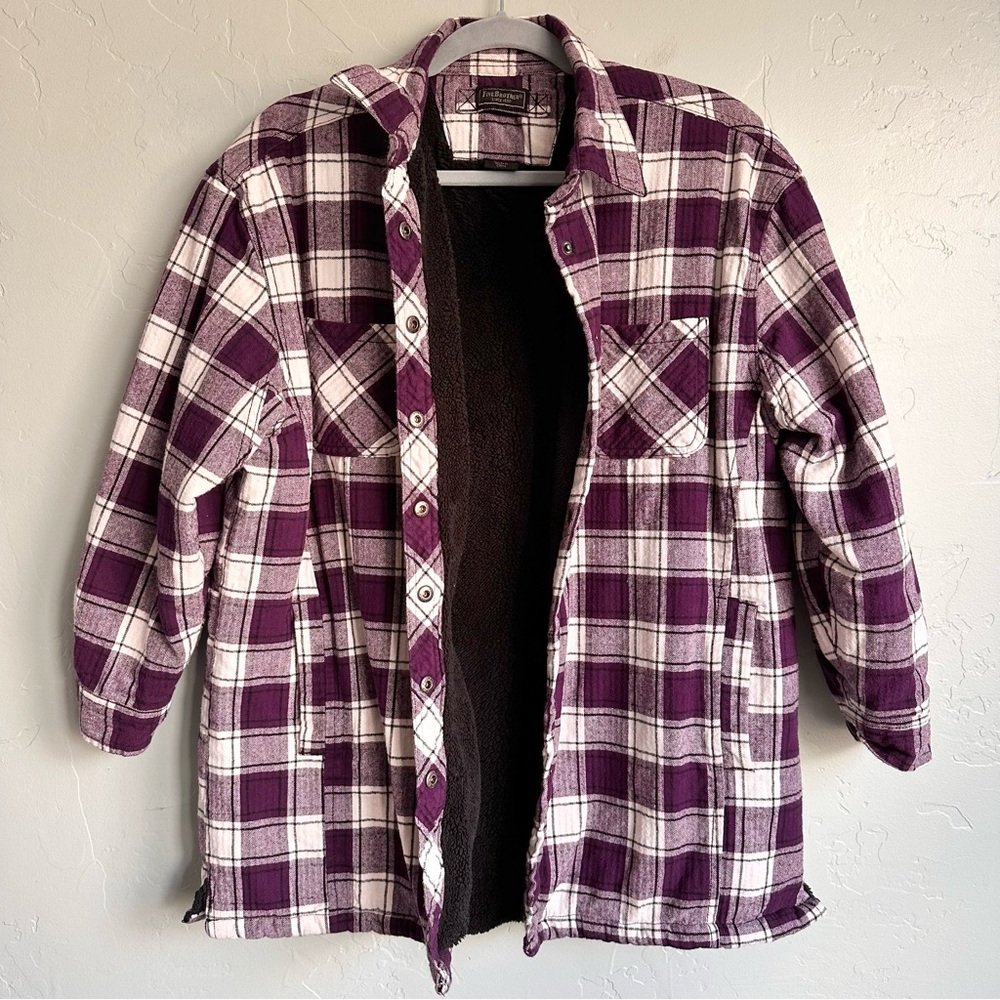 FiveBrother Women’s Purple Plaid Flannel Fleece Lined Shacket‎ Shirt Jacket XL